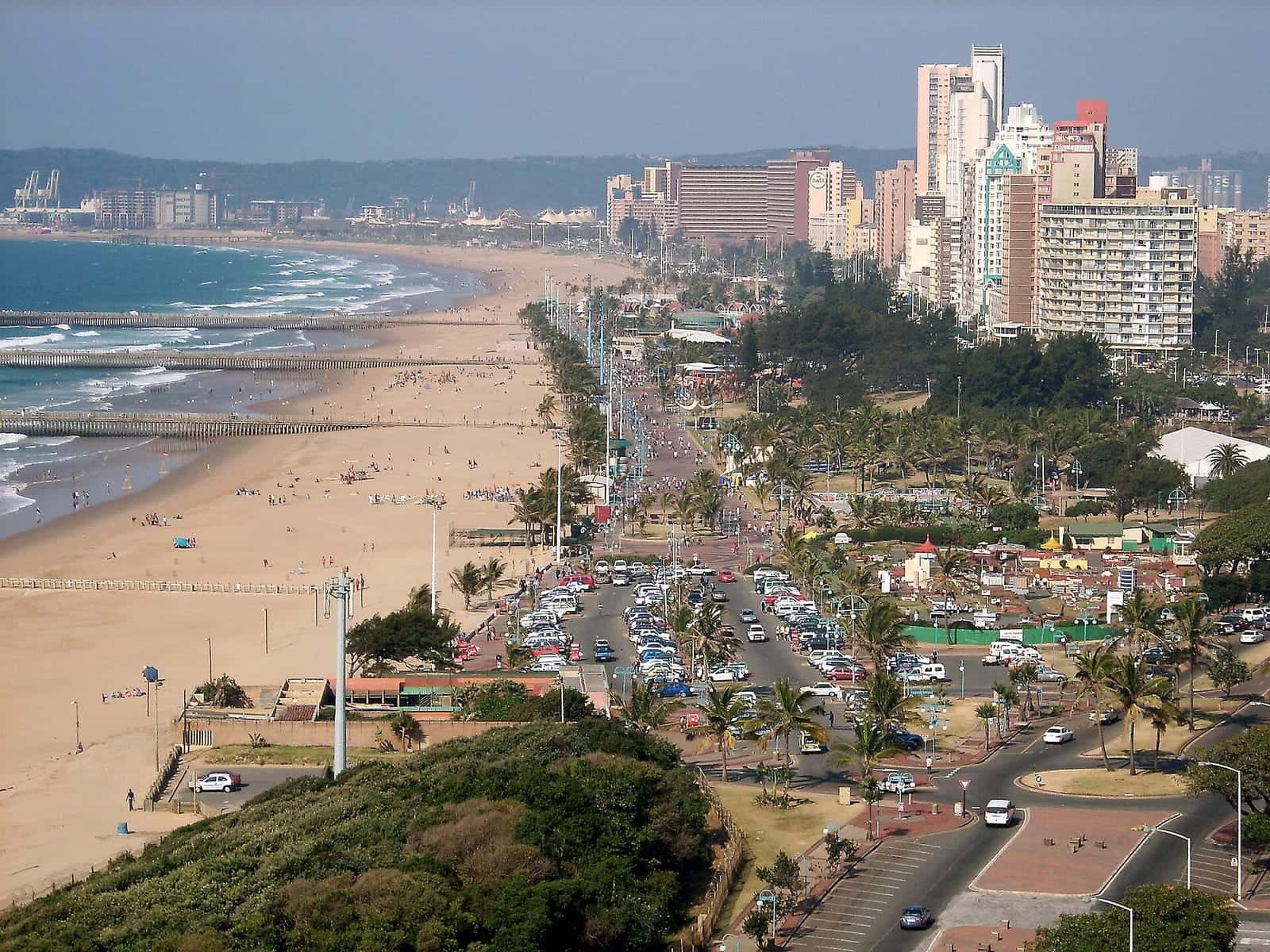 Durban's beachfront and apartment towers seen from above