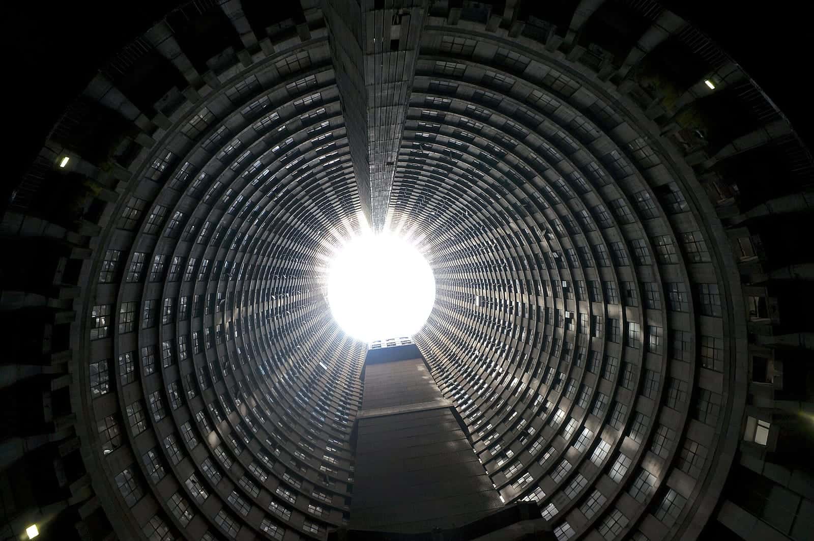 Looking up the hollow core of Ponte City, the apartment tower in Johannesburg